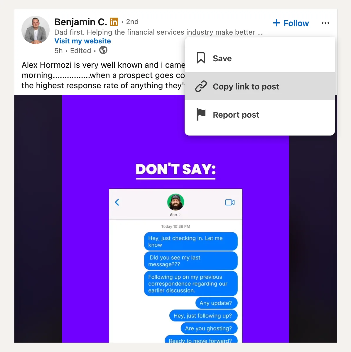 Copy link to a public LinkedIn video post