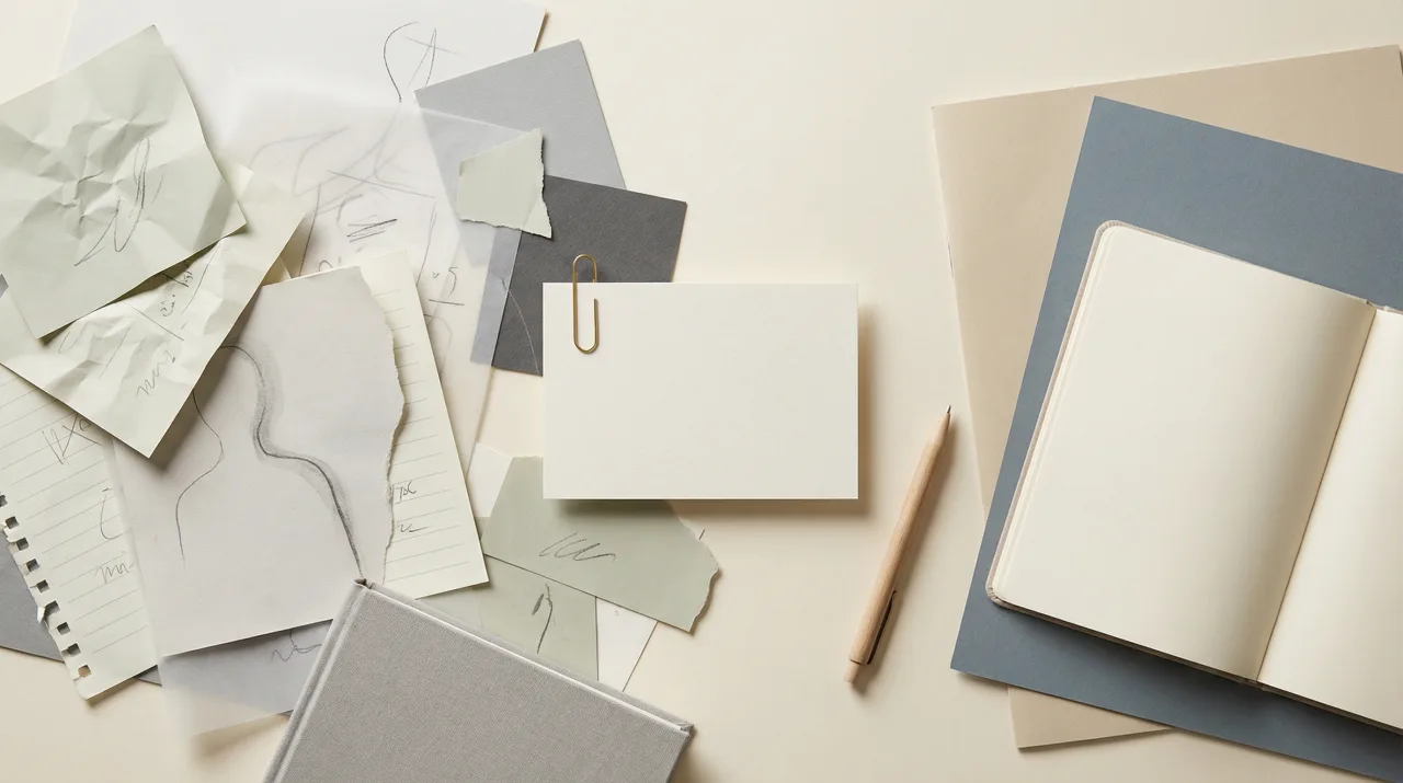 Editorial illustration showing a student's early ideas being refined into a clearer personal brand statement.